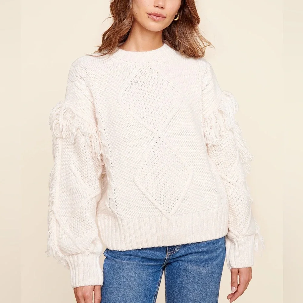 Cyrus Cable knit Women's Cream Sweater with Fringe western‎ cowgirl medium